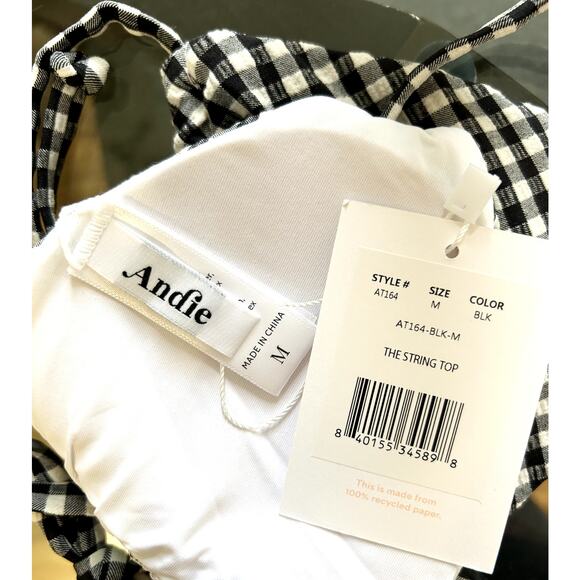 Andie Swim String Bikini Top Black and White Gingham Check M NWT - Picture 6 of 6